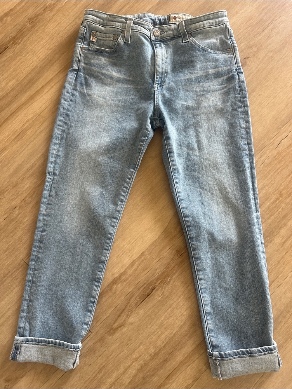 Ag Adriano Goldschmied Light Blue Cropped Slim Straight Jeans